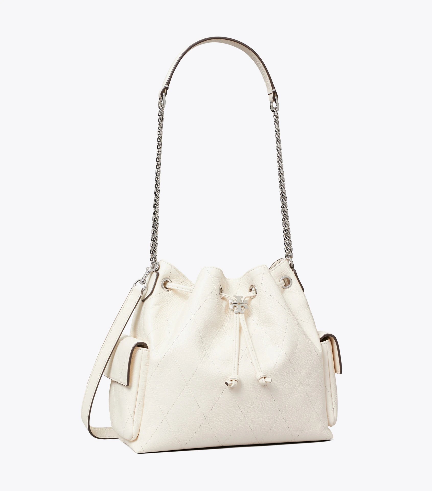 Tory Burch Shoulder Bags Quilted Drawstring Bucket Bag — white