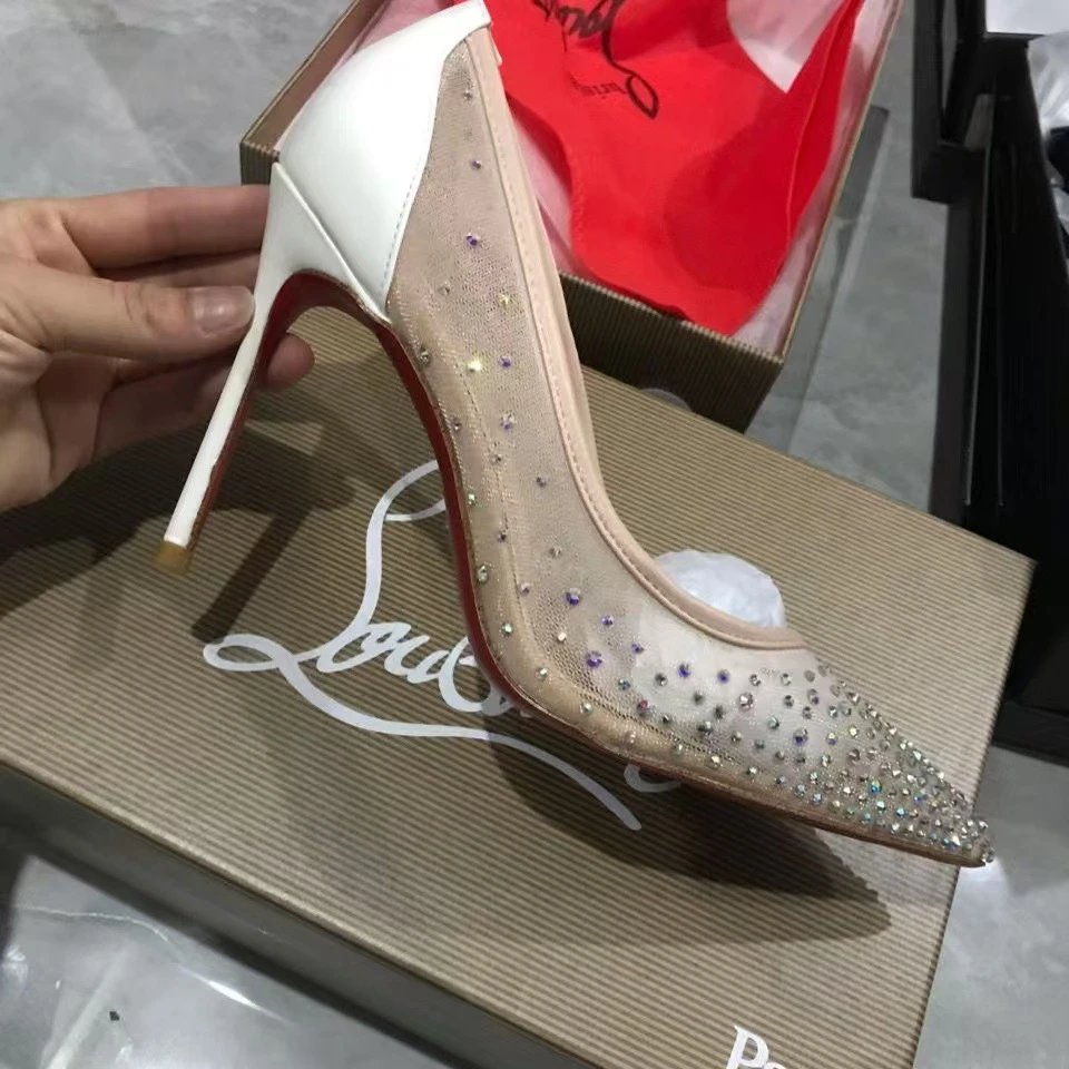 Unbranded High Heels Pointed-Toe Rhinestone Mesh Stiletto Pumps — 12 Wear it yourself and don't shoot it.