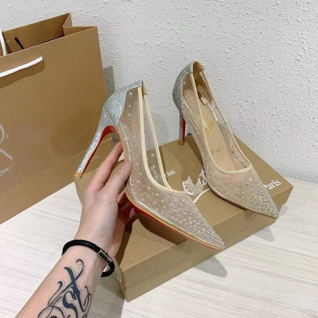 Unbranded High Heels Pointed-Toe Rhinestone Mesh Stiletto Pumps — 13 Wear it yourself and don't shoot it.