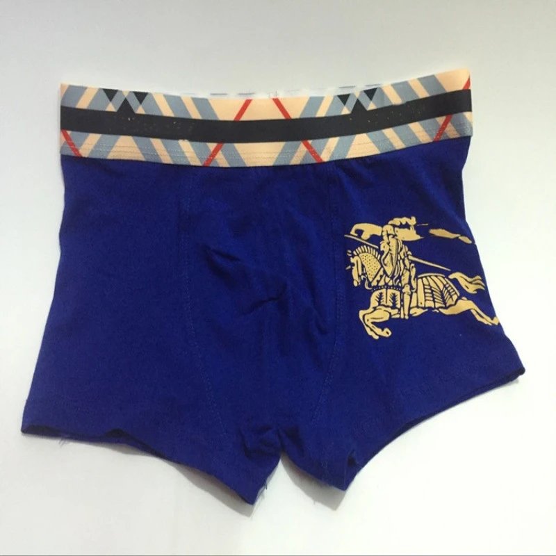 Burberry Underwear Equestrian Knight Print Boxer Briefs with Check-Pattern Waistband — Color blue