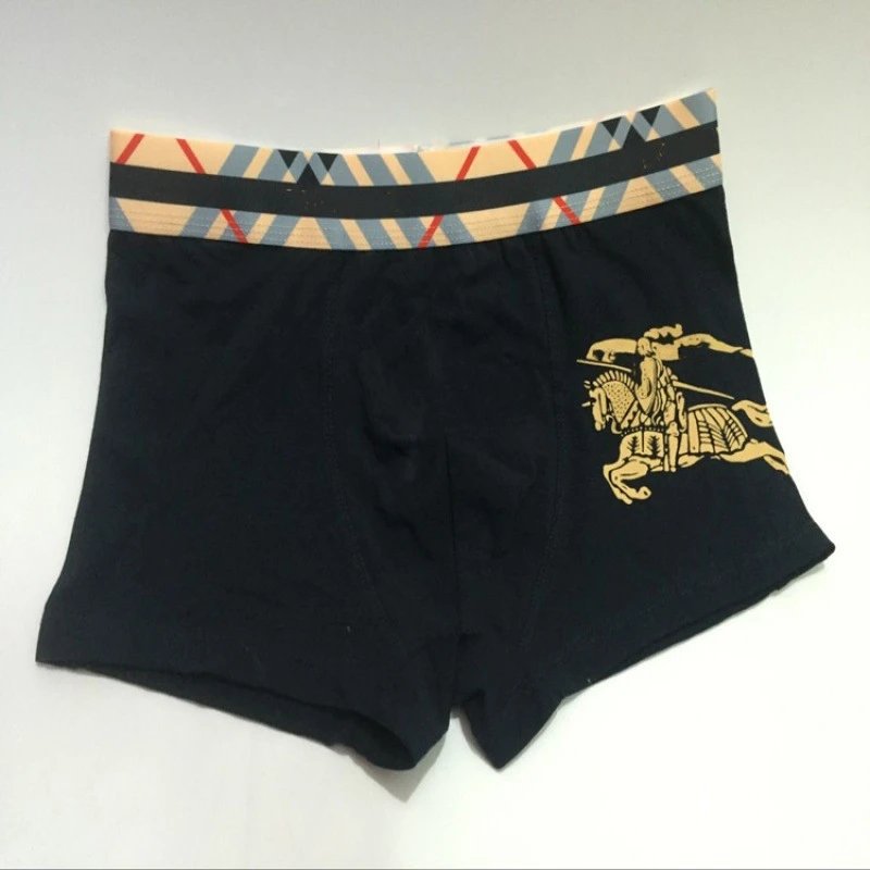 Burberry Underwear Equestrian Knight Print Boxer Briefs with Check-Pattern Waistband — Black