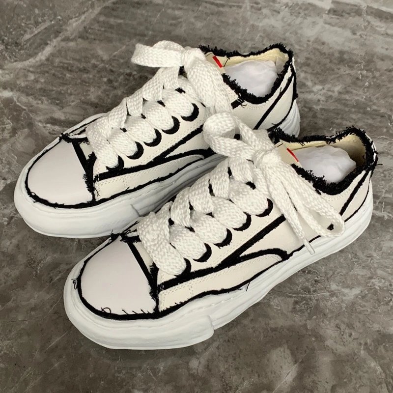Unbranded Sneakers Low-top distressed canvas with thick soles image 4