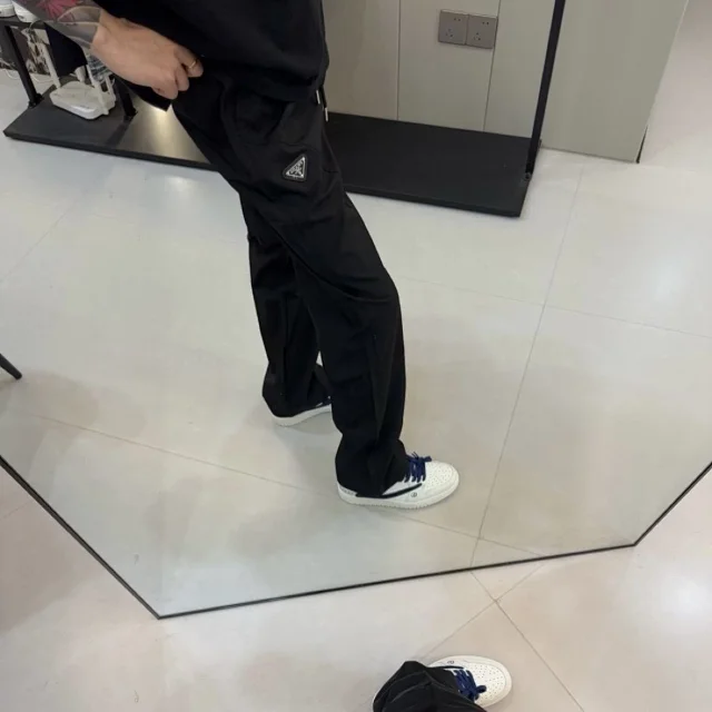 Prada Trousers Elastic-waist drawstring with triangular logo plaque product detail image 2