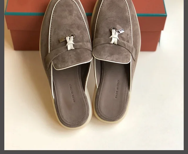 Unbranded Slippers Suede Loafer Mules with Metal Ornament product detail image 19