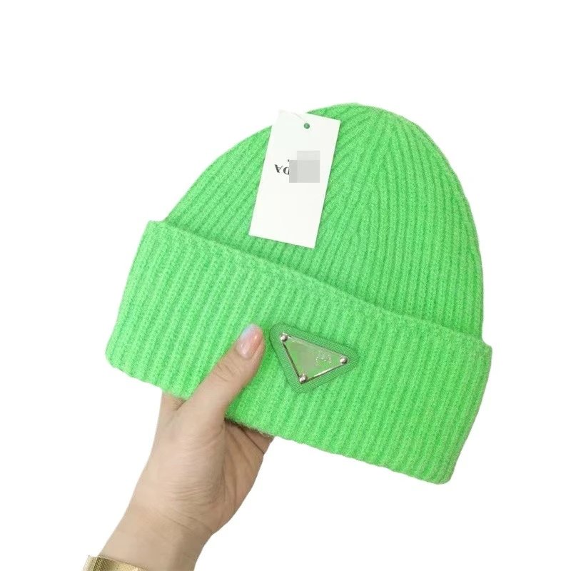 Prada Hats Ribbed Knit Beanie with Triangle Logo Plaque image 5
