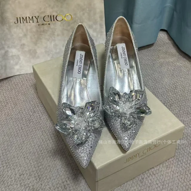 Jimmy Choo High Heels Pointed-Toe Crystal Flower Pumps product detail image 4