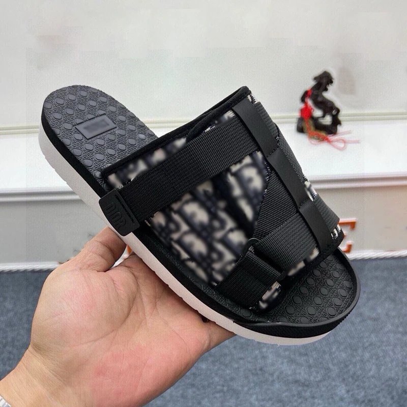 Unbranded Sandals Adjustable Webbing Slide — Black and white