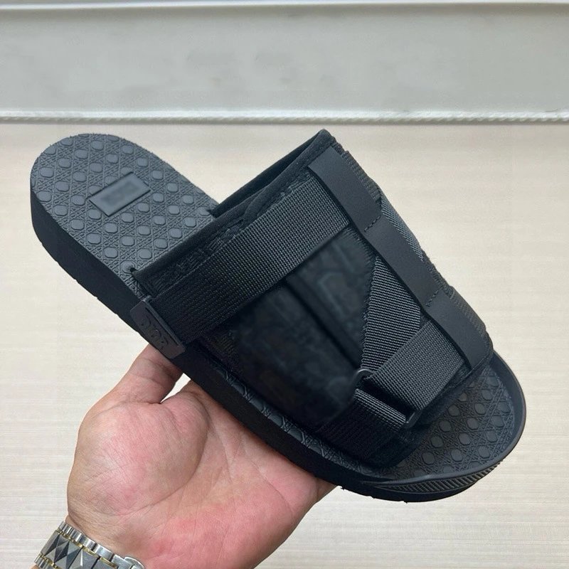 Unbranded Sandals Adjustable Webbing Slide — Black with a black background