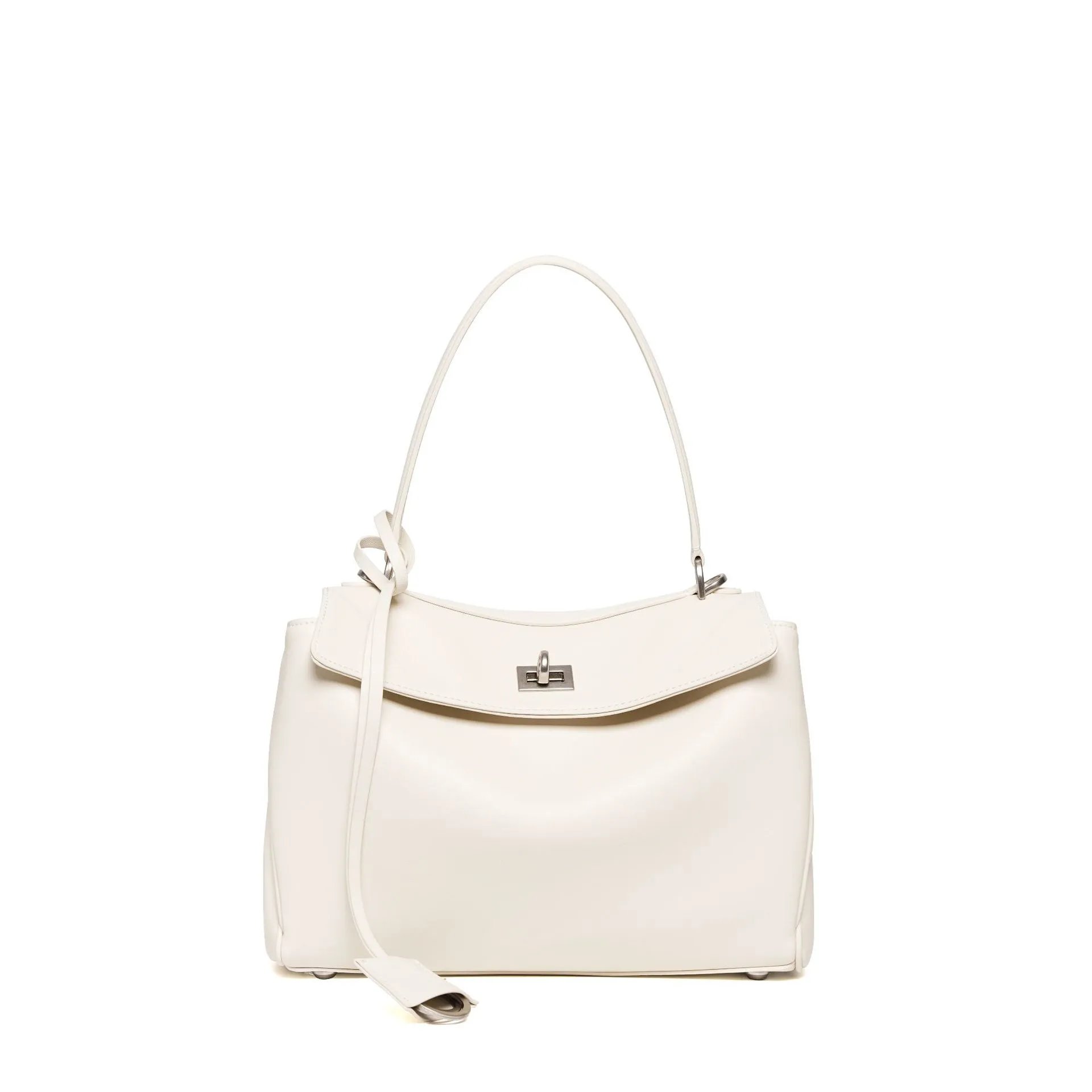 Unbranded Handbags Top-handle handbag with flap and turn-lock closure — White small silver buckle (high-grade cowhide)