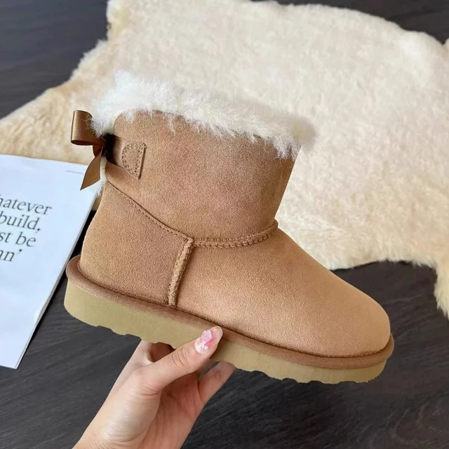 Unbranded Boots Faux-Fur Trim Bow Ankle Snow product detail image 4