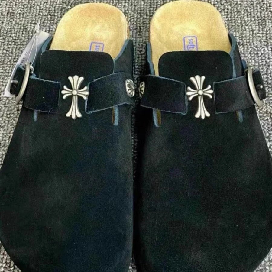 Birkenstock Slippers Suede Buckle Clogs with Cross Charm image 2