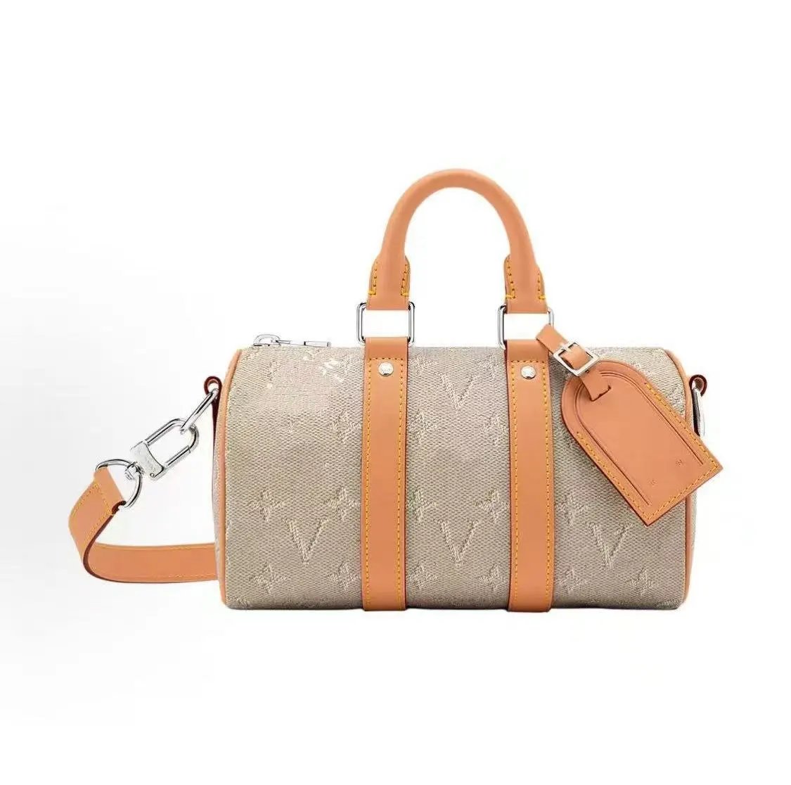 Unbranded Shoulder Bags Mini duffel bag with monogram print and detachable strap — Beige M 27161 Steel hardware 163 chip folding aircraft gift box