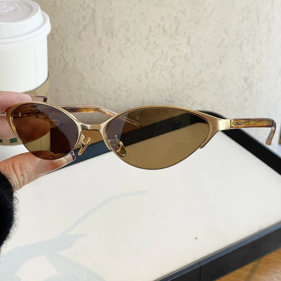 Unbranded Eyewear Narrow Cat-Eye Sunglasses — Tea slices in a gold frame