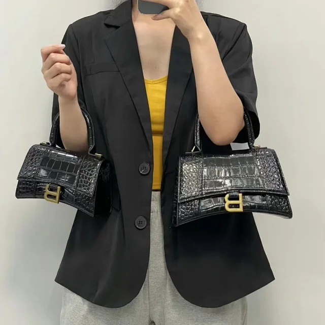 Unbranded Handbags Crocodile-Embossed Top-Handle Bag with B Clasp product detail image 2