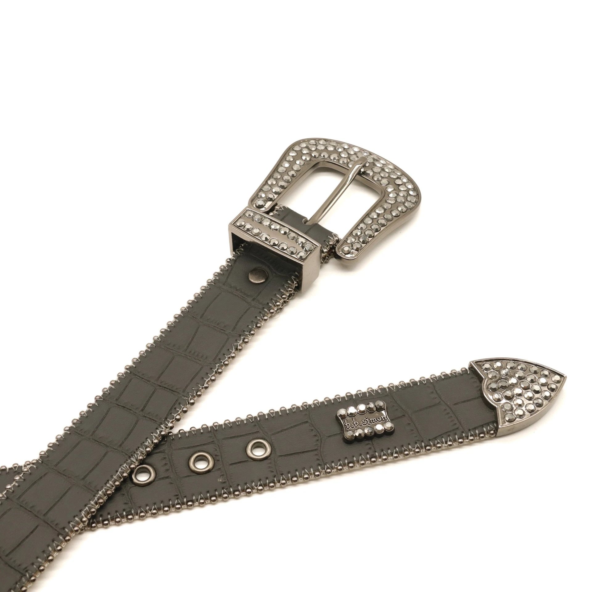 B.B. Simon Belts Rhinestone Buckle Croc-Embossed Belt image 3