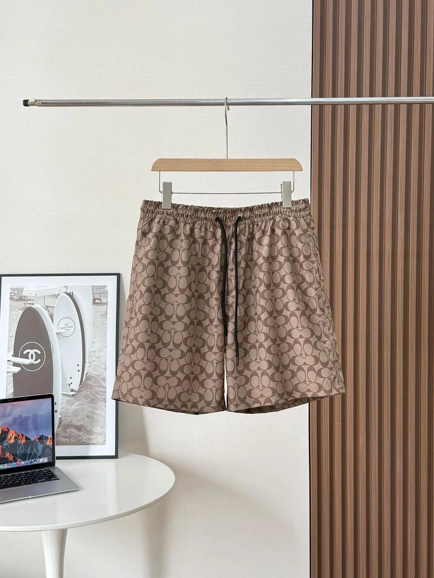 Coach Shorts Signature C Print Drawstring — Khaki