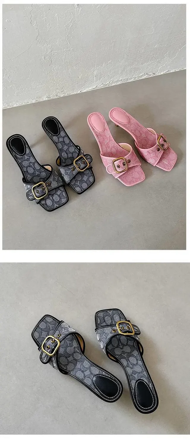 Coach Sandals Square-Toe Buckle Kitten-Heel Slide product detail image 23