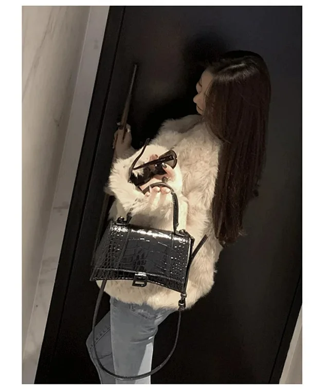 Unbranded Handbags Crocodile-Embossed Top-Handle Bag with B Clasp product detail image 6