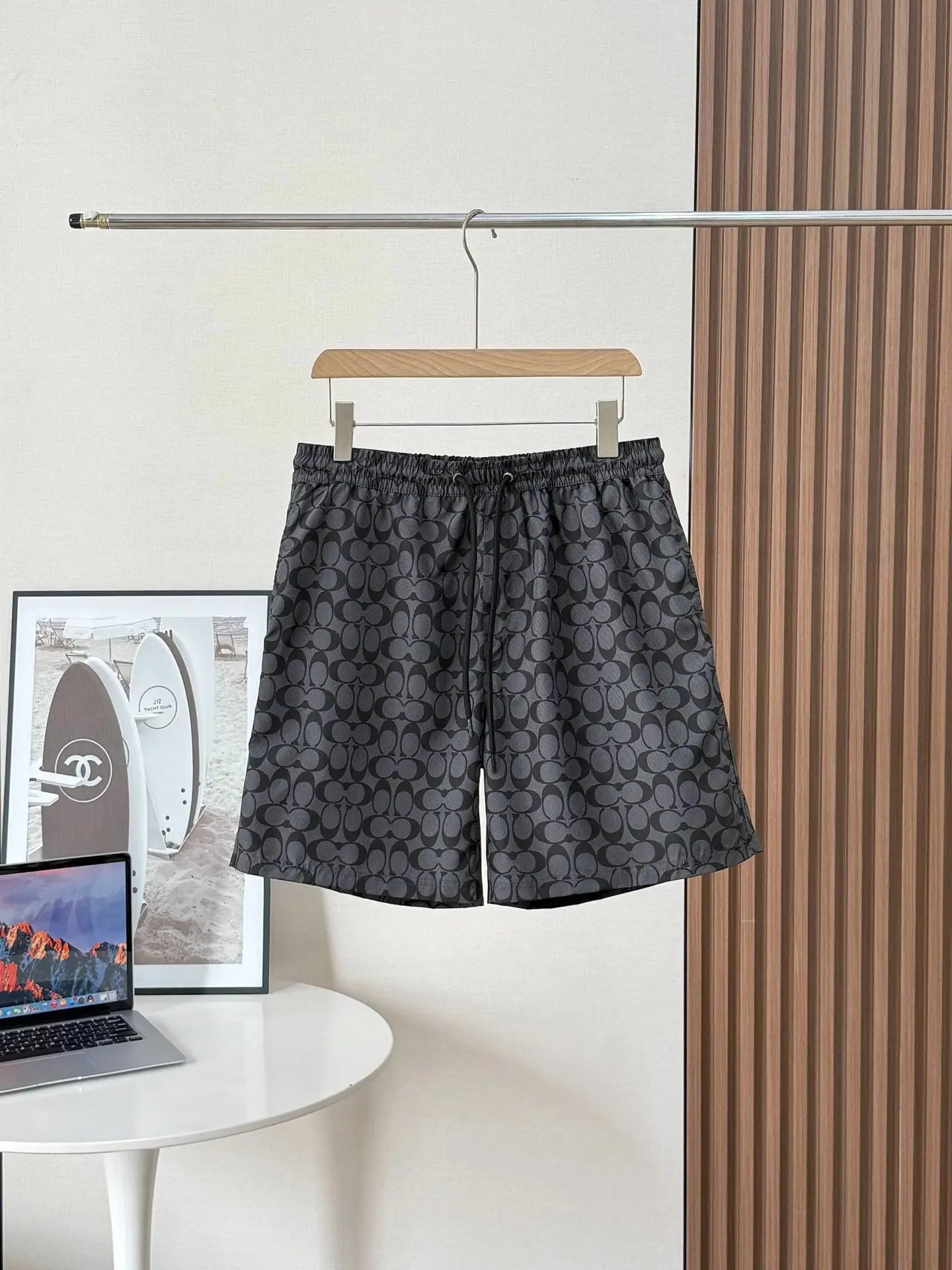 Coach Shorts Signature C Print Drawstring — Black