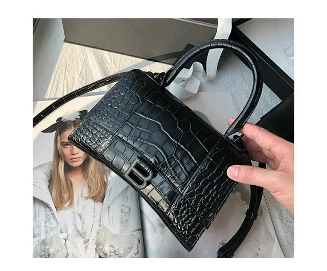 Unbranded Handbags Crocodile-Embossed Top-Handle Bag with B Clasp product detail image 11