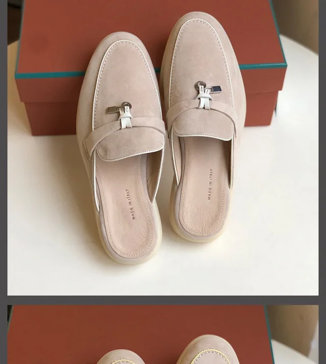 Unbranded Slippers Suede Loafer Mules with Metal Ornament product detail image 10