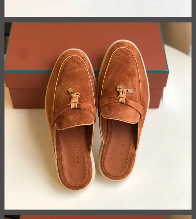 Unbranded Slippers Suede Loafer Mules with Metal Ornament product detail image 17
