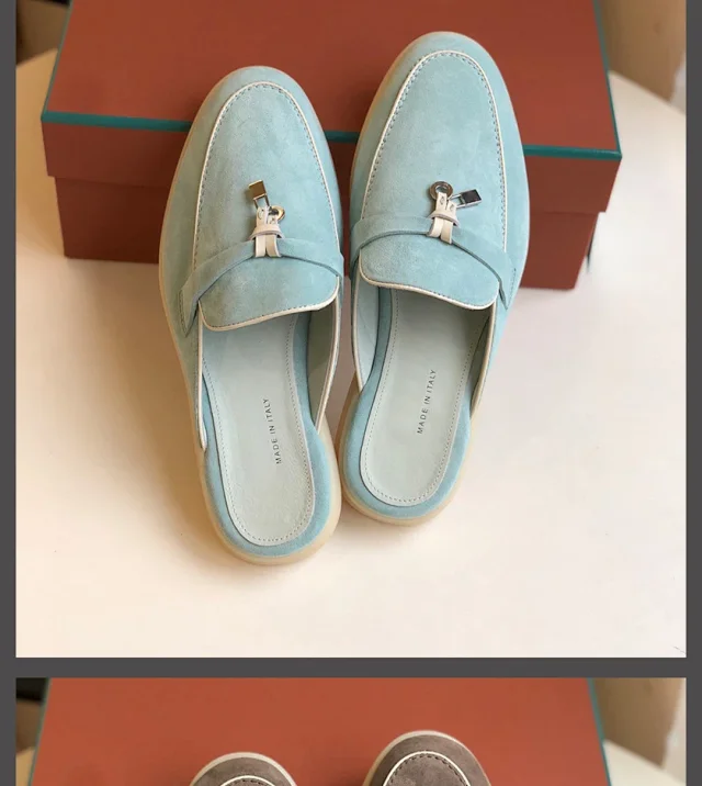 Unbranded Slippers Suede Loafer Mules with Metal Ornament product detail image 18