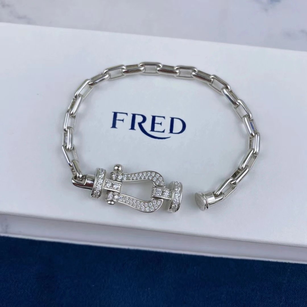 FRED Jewelry Force 10 braided cord buckle bracelet — Platinum oversized full-diamond buckle bracelet