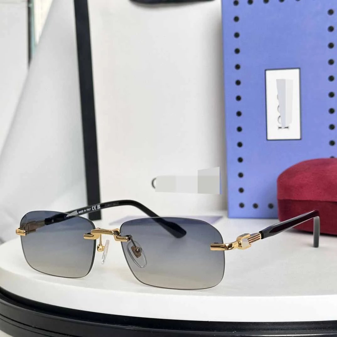 Unbranded Eyewear Rimless rectangular sunglasses with decorative metal temples — Gold frame gradient green (without box)
