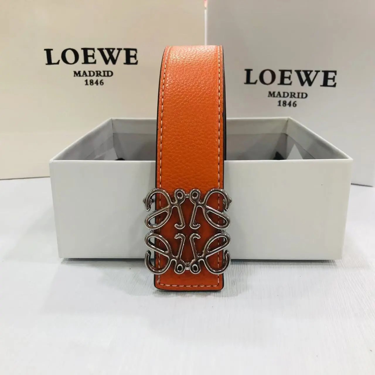 LOEWE Belts Anagram Buckle — Orange silver buckle