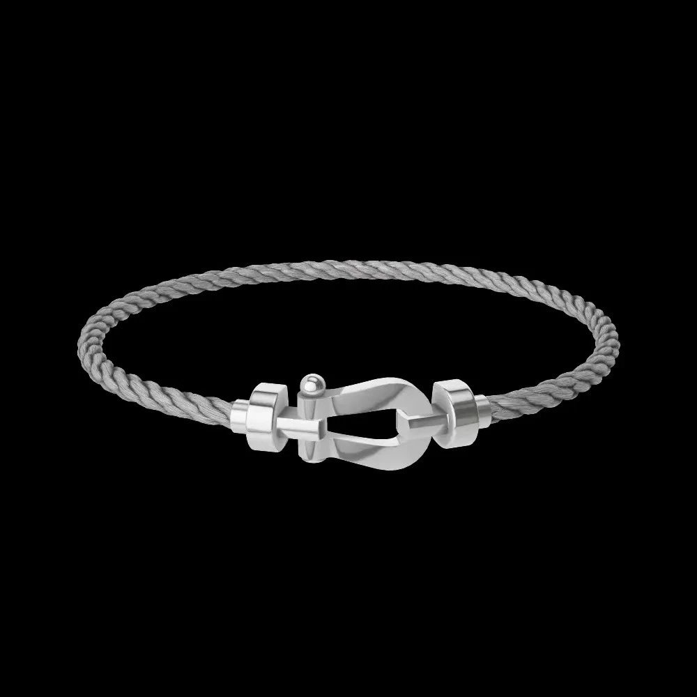 FRED Jewelry Force 10 braided cord buckle bracelet — Medium-sized white gold polished gray steel cable