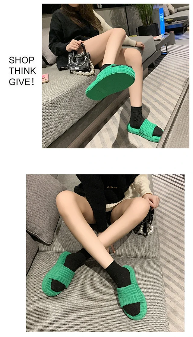 Unbranded Slippers Towel-textured thick-sole slide product detail image 4
