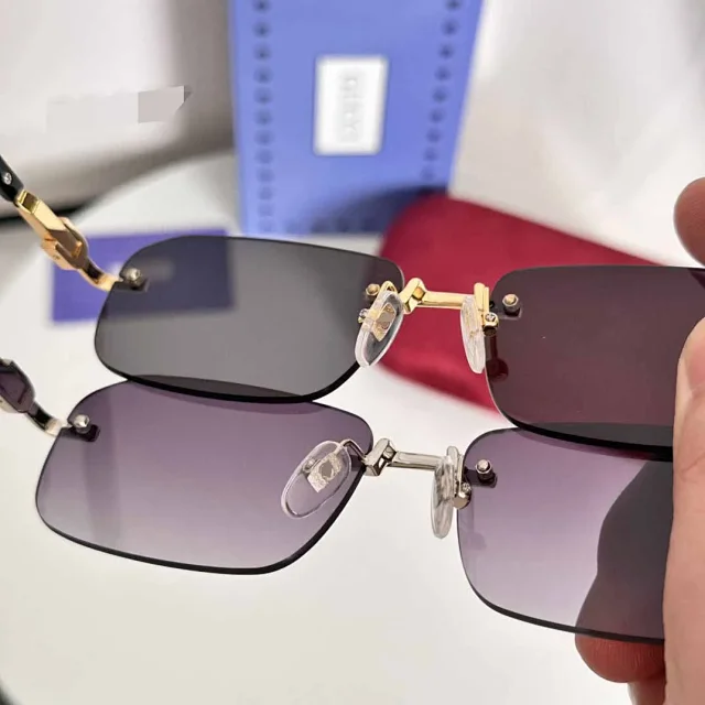 Unbranded Eyewear Rimless rectangular sunglasses with decorative metal temples product detail image 19