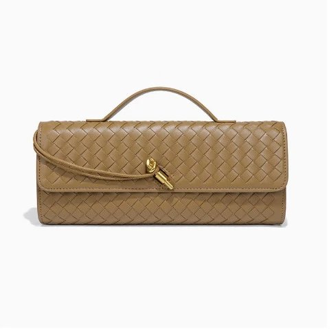 Unbranded Crossbody Bags Woven top-handle flap bag with gold-tone turn-lock — Khaki