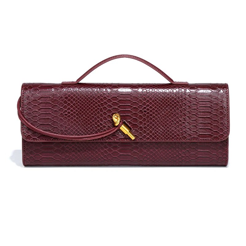 Unbranded Crossbody Bags Woven top-handle flap bag with gold-tone turn-lock — snake wine red