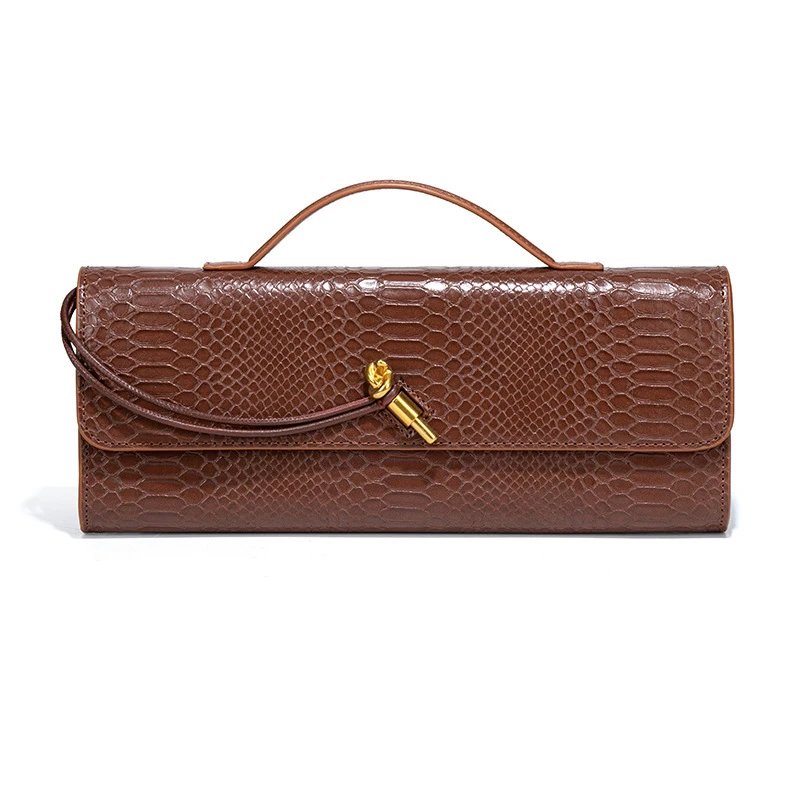 Unbranded Crossbody Bags Woven top-handle flap bag with gold-tone turn-lock — serpentine brown