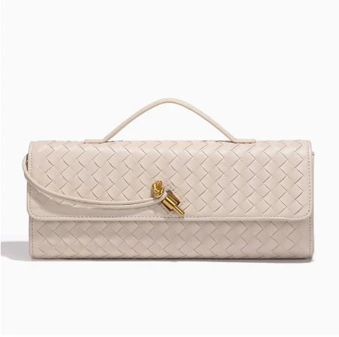 Unbranded Crossbody Bags Woven top-handle flap bag with gold-tone turn-lock — Off-white