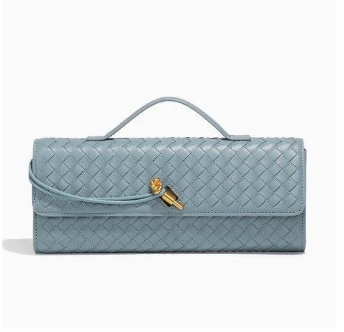 Unbranded Crossbody Bags Woven top-handle flap bag with gold-tone turn-lock — Haze blue