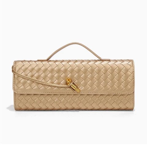 Unbranded Crossbody Bags Woven top-handle flap bag with gold-tone turn-lock — Champagne gold