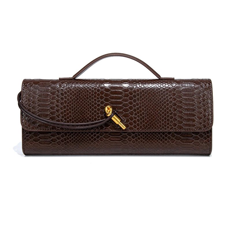 Unbranded Crossbody Bags Woven top-handle flap bag with gold-tone turn-lock — Snake Chocolate