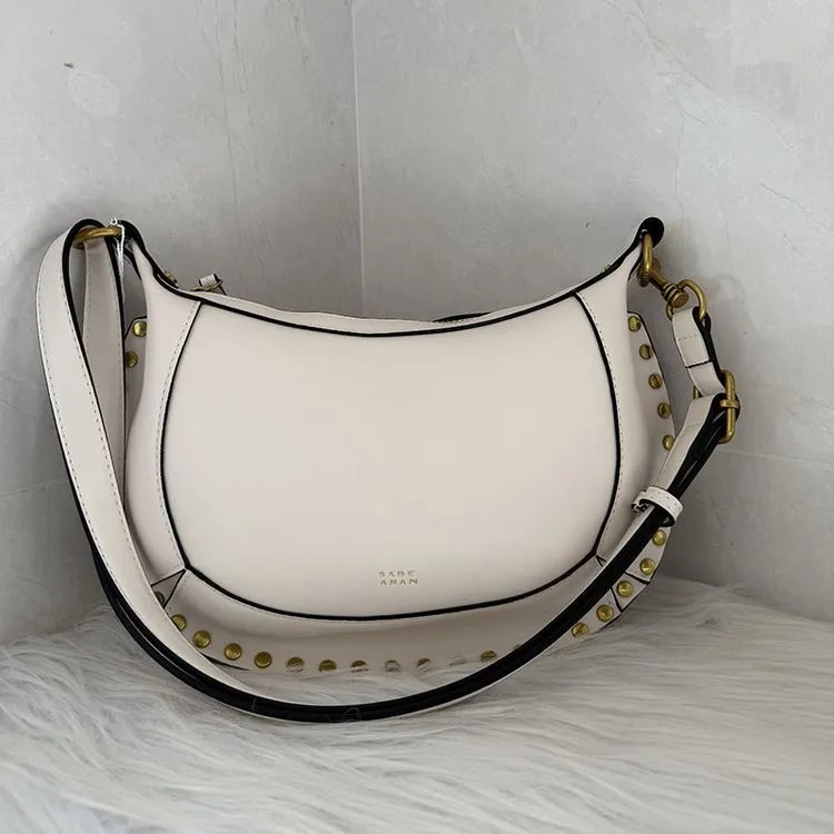 Sabe Aran Shoulder Bags Studded Half-Moon Bag — white