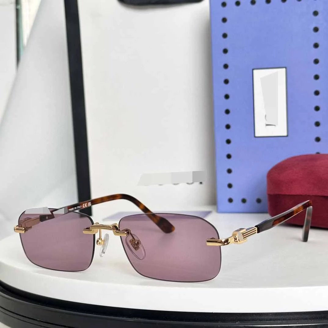Unbranded Eyewear Rimless rectangular sunglasses with decorative metal temples — Hawksbill Purple (without box)