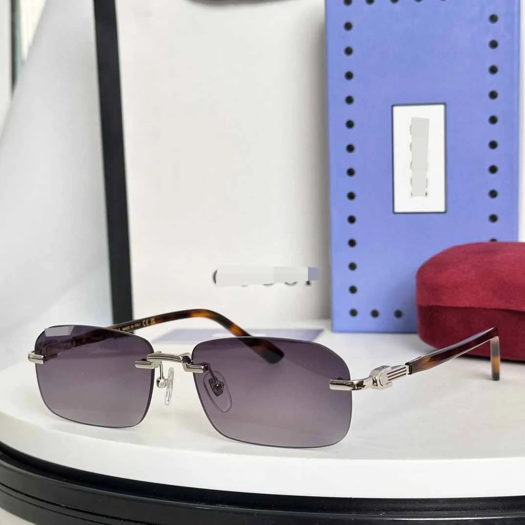 Unbranded Eyewear Rimless rectangular sunglasses with decorative metal temples — Hawksbill gradually gray (without box)