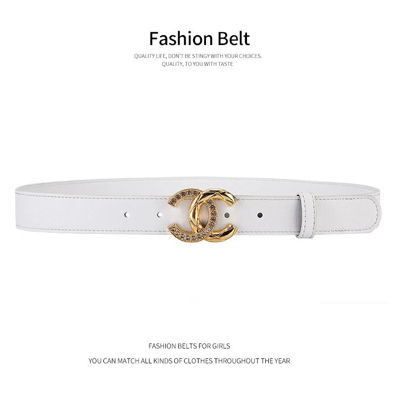 Chanel Belts Rhinestone Interlocking CC Buckle — 3 cm Wide Leucorrhea Gold Buckle CC