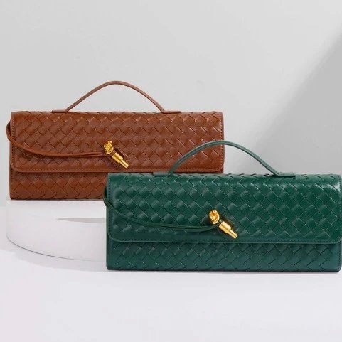 Unbranded Crossbody Bags Woven top-handle flap bag with gold-tone turn-lock image 3