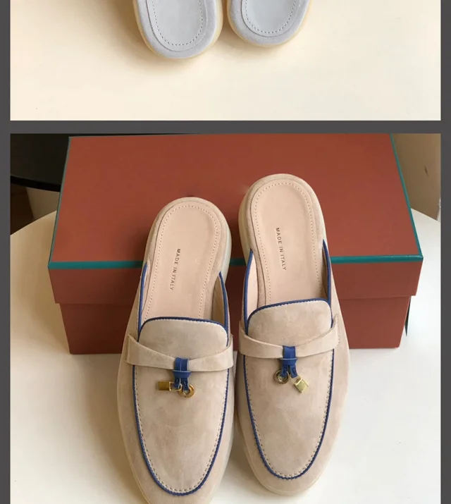 Unbranded Slippers Suede Loafer Mules with Metal Ornament product detail image 7
