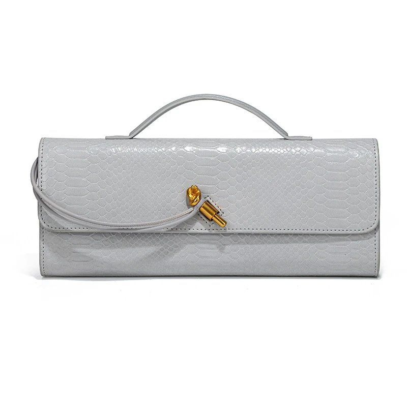 Unbranded Crossbody Bags Woven top-handle flap bag with gold-tone turn-lock — serpentine agate gray