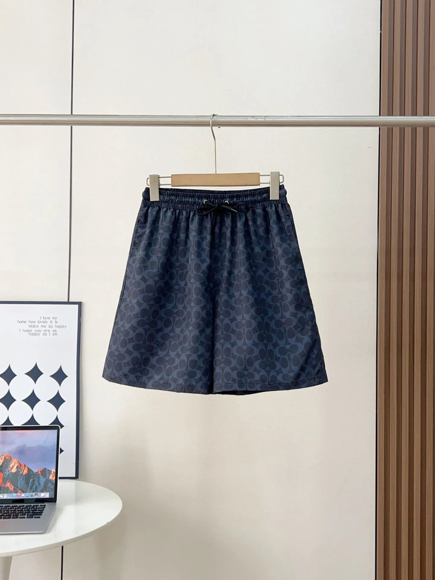 Coach Shorts Signature C Print Drawstring — Navy Blue