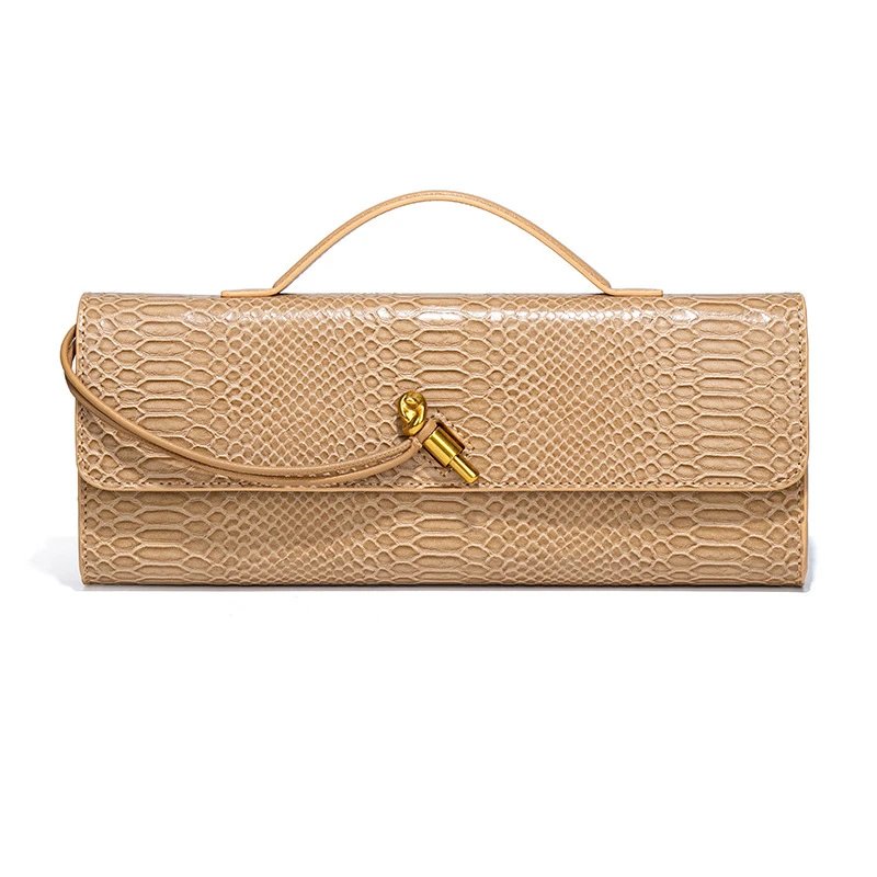 Unbranded Crossbody Bags Woven top-handle flap bag with gold-tone turn-lock — Snake-grain apricot