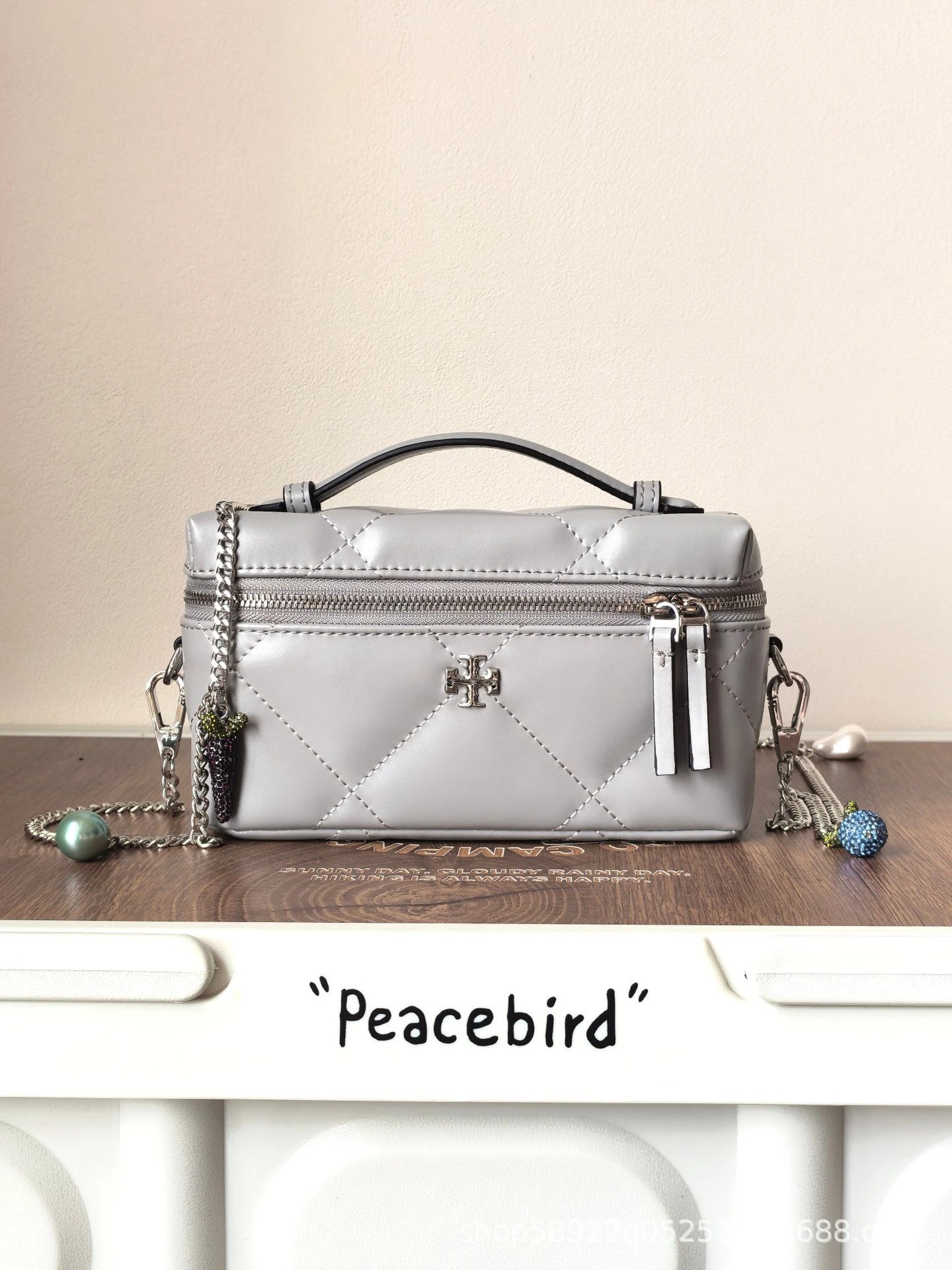 Tory Burch Crossbody Bags Quilted top-handle chain bag with double-zip closure — New gray version